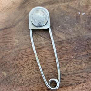 Large Vintage-Inspired Silver Safety Pin with Coin Key Chain